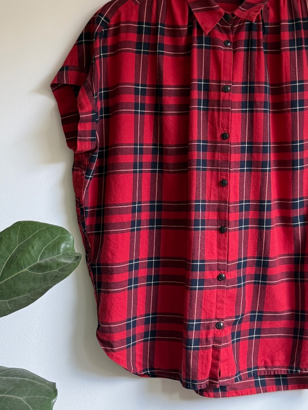 Madewell Red Plaid Oversized Cotton Button-Up Shirt S
